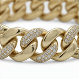 Pulsera El Rey Joyero Mónaco bitono en oro laminado 18k con eslabones gruesos e incrustaciones de circonitas brillantes.