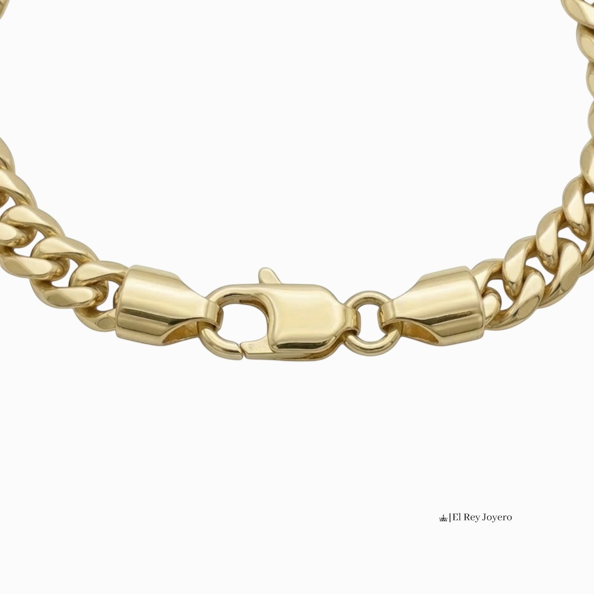 Pulsera tipo Mónaco de El Rey Joyero en oro laminado 18k con eslabones pulidos y broche de perico seguro.