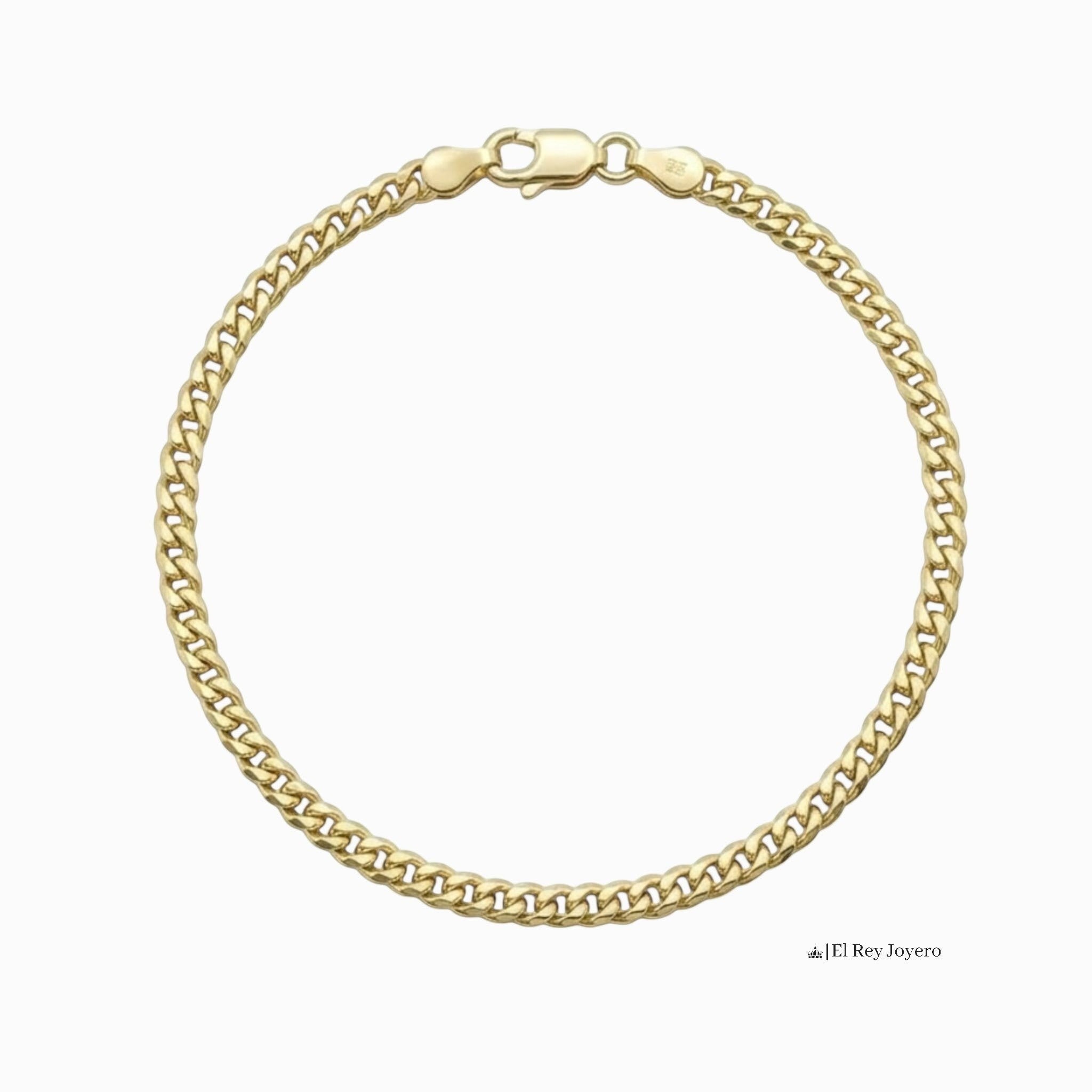 Pulsera El Rey Joyero estilo Mónaco de 5mm en oro laminado 18k con eslabones clásicos y broche de perico.