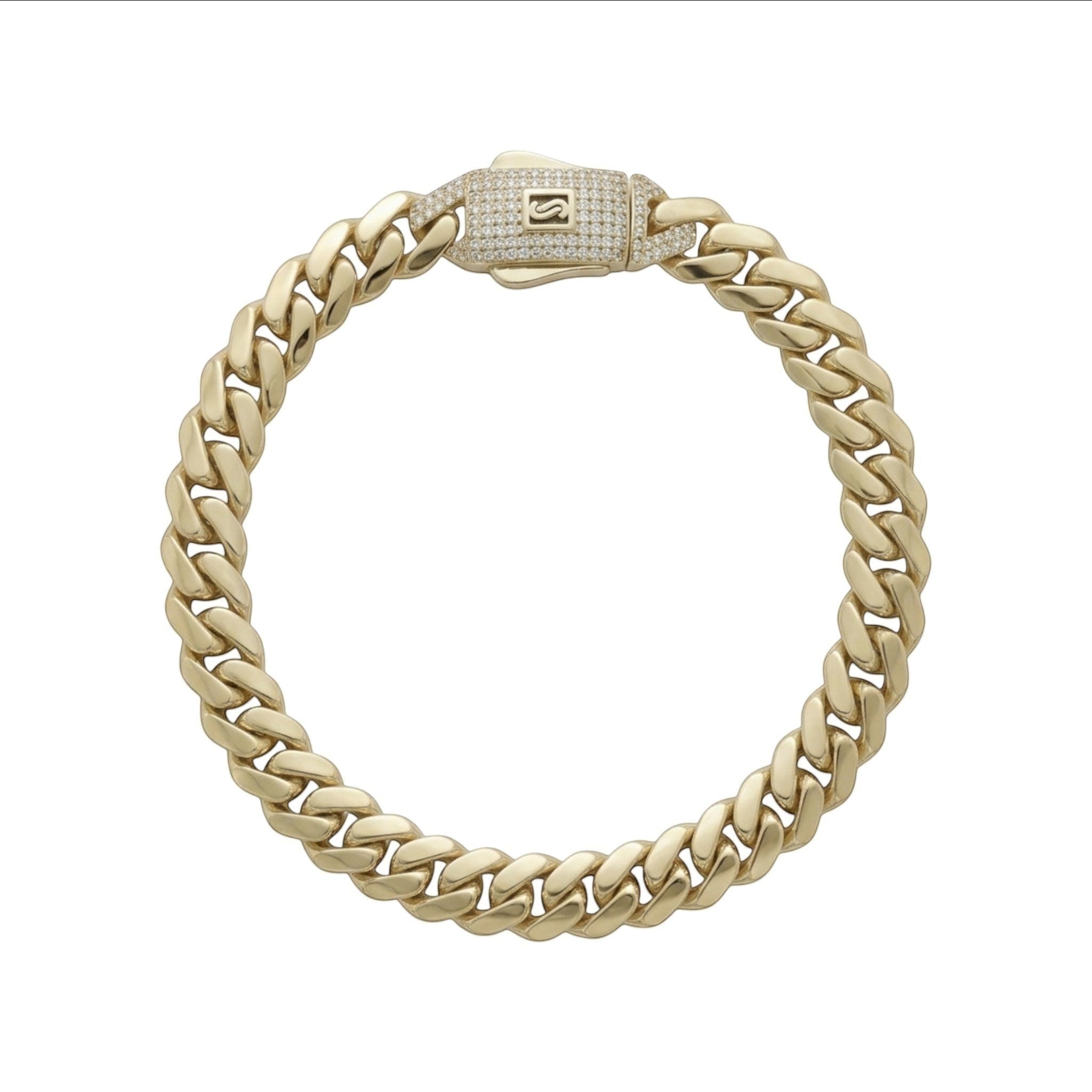 Pulsera El Rey Joyero estilo Mónaco en oro laminado 18k con eslabones gruesos y broche de caja con circonitas