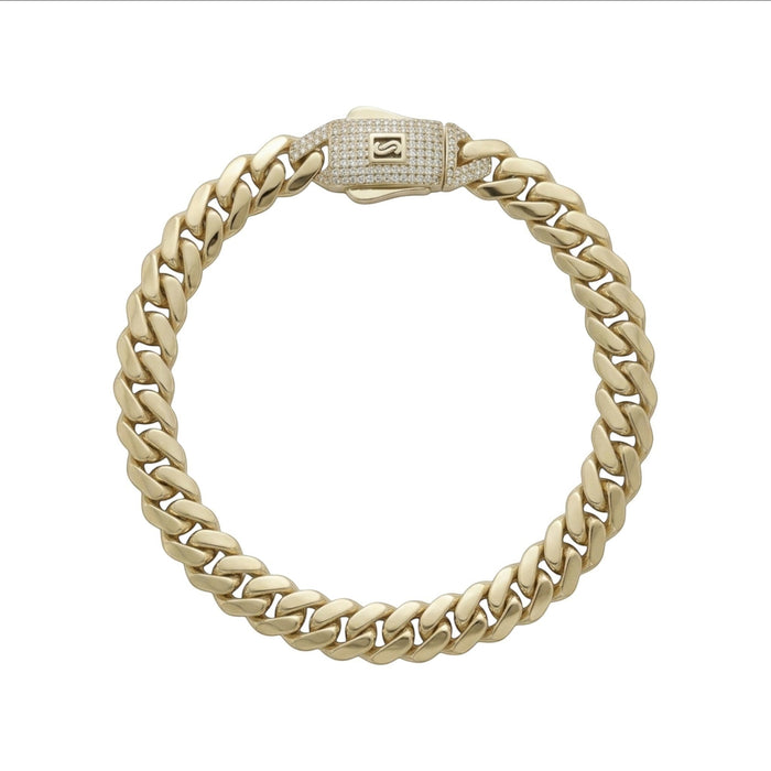 Pulsera El Rey Joyero estilo Mónaco en oro laminado 18k con eslabones gruesos y broche de caja con circonitas