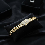 Pulsera El Rey Joyero estilo Mónaco en oro laminado 18k con eslabones gruesos y broche de caja con circonitas