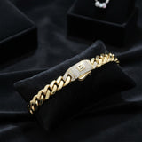 Pulsera El Rey Joyero estilo Mónaco en oro laminado 18k con eslabones gruesos y broche de caja con circonitas