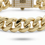 Pulsera estilo Mónaco de El Rey Joyero en oro laminado 18k con eslabones gruesos y broche de caja con circonitas