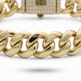 Pulsera estilo Mónaco de El Rey Joyero en oro laminado 18k con eslabones gruesos y broche de caja con circonitas