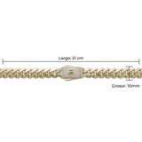 Pulsera El Rey Joyero estilo Mónaco de oro laminado 18k con eslabones de 10mm y broche de caja con circonitas
