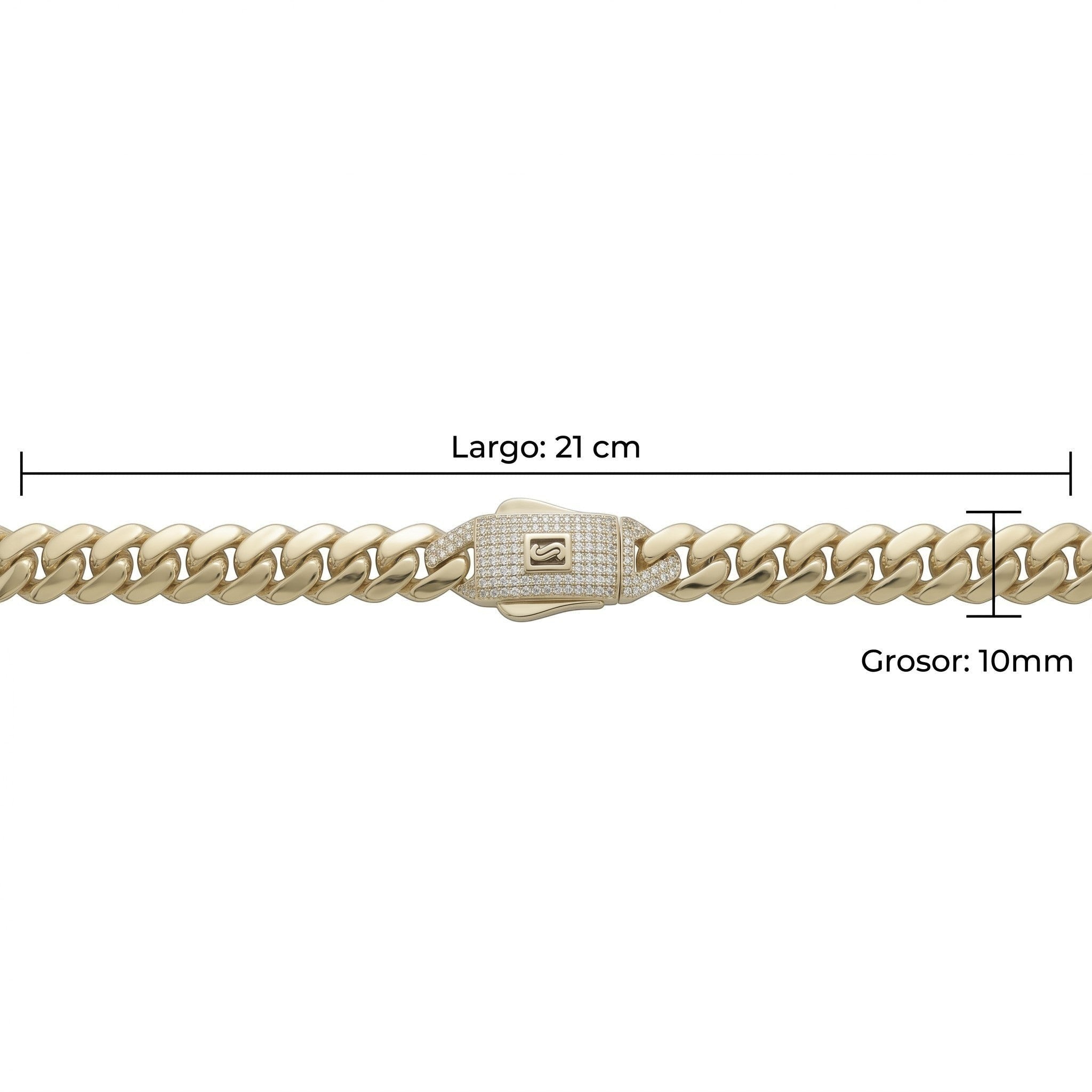 Pulsera El Rey Joyero estilo Mónaco de oro laminado 18k con eslabones de 10mm y broche de caja con circonitas