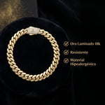 Pulsera Monaco El Rey Joyero de oro laminado 18k con eslabones gruesos y broche de caja con circonitas brillantes