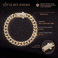 Pulsera El Rey Joyero estilo Mónaco en oro laminado 18k con eslabones cubanos y circonitas brillantes.