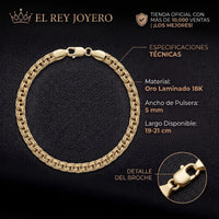 Pulsera de eslabones estilo chino en oro laminado 18k de El Rey Joyero con broche de perico y 5 mm de ancho.