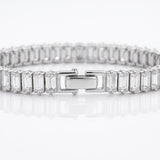 Pulsera tenis El Rey Joyero de oro laminado blanco 18k con zirconias corte baguette y broche de caja de seguridad