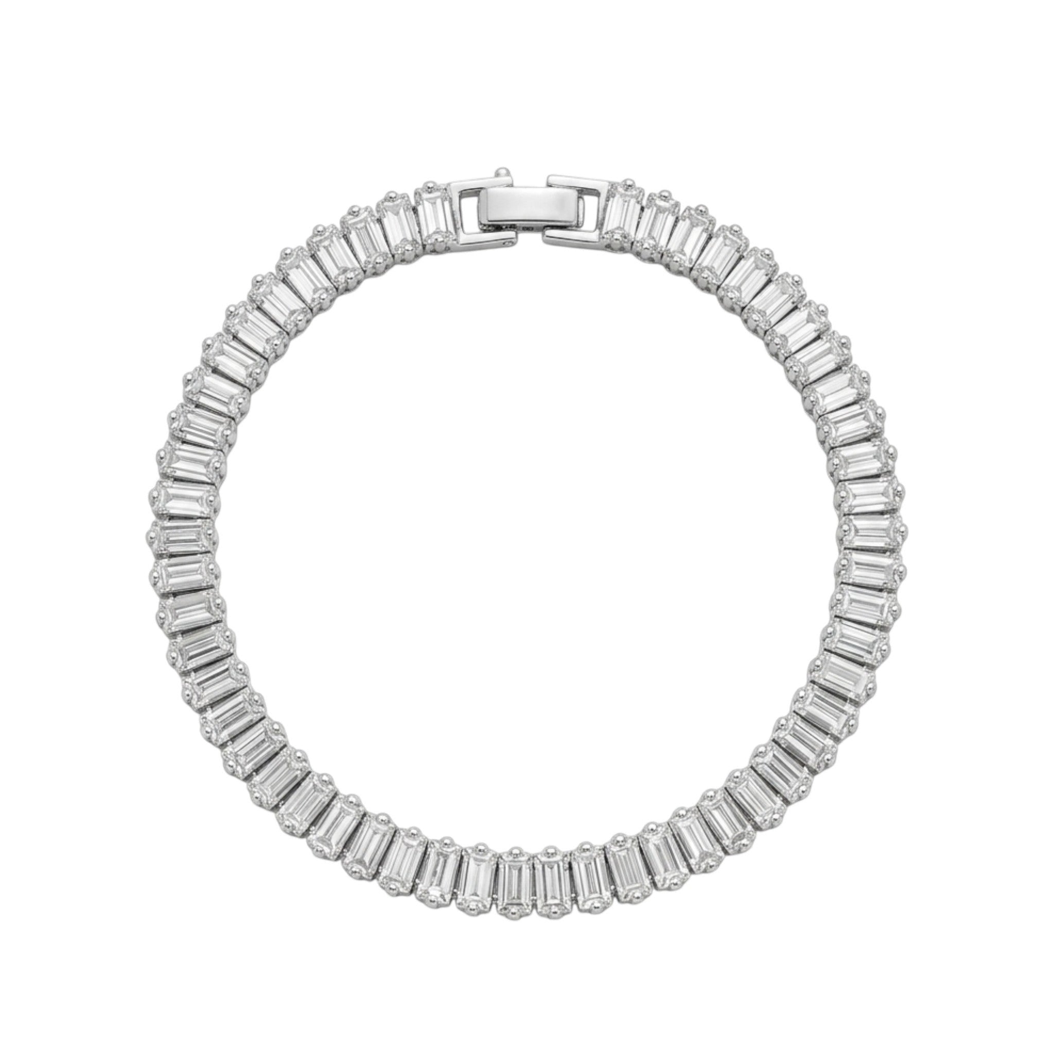 Pulsera tenis El Rey Joyero de oro laminado blanco 18k con zirconias corte baguette y broche de seguridad