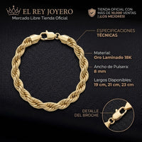 Pulsera de eslabones torzal grueso de 8mm en oro laminado 18k de El Rey Joyero con broche de perico