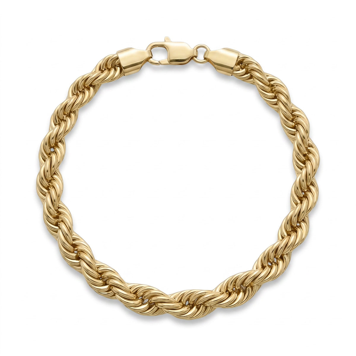 Pulsera tipo torzal grueso de 8mm en oro laminado 18k de El Rey Joyero con broche de perico