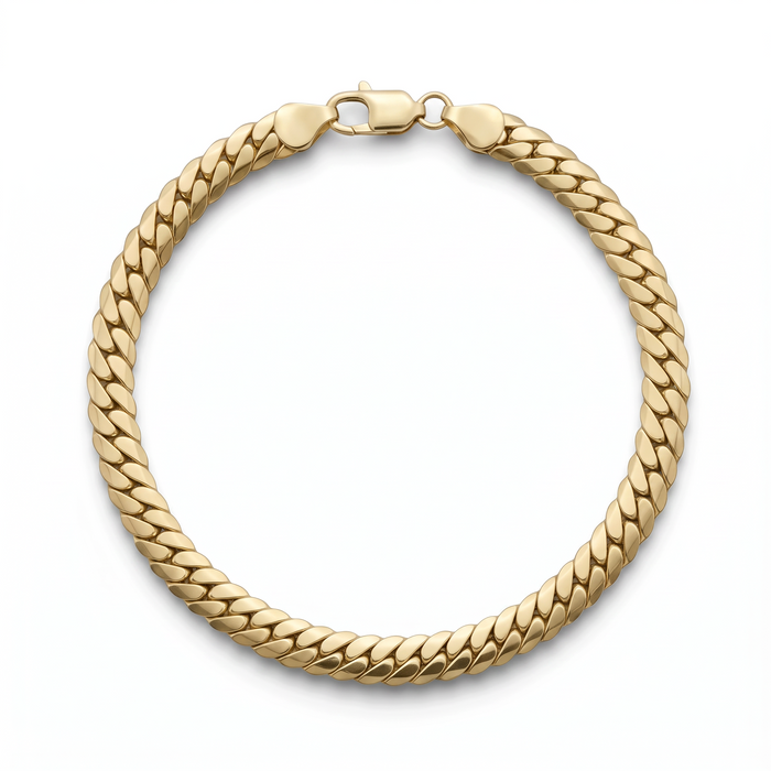 Pulso barbado cubano de El Rey Joyero en oro laminado 18k de 6mm con eslabones clásicos y broche de perico