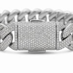 Pulso Miami Cubano El Rey Joyero de oro laminado blanco 18k con zirconias 5A y broche de caja premium