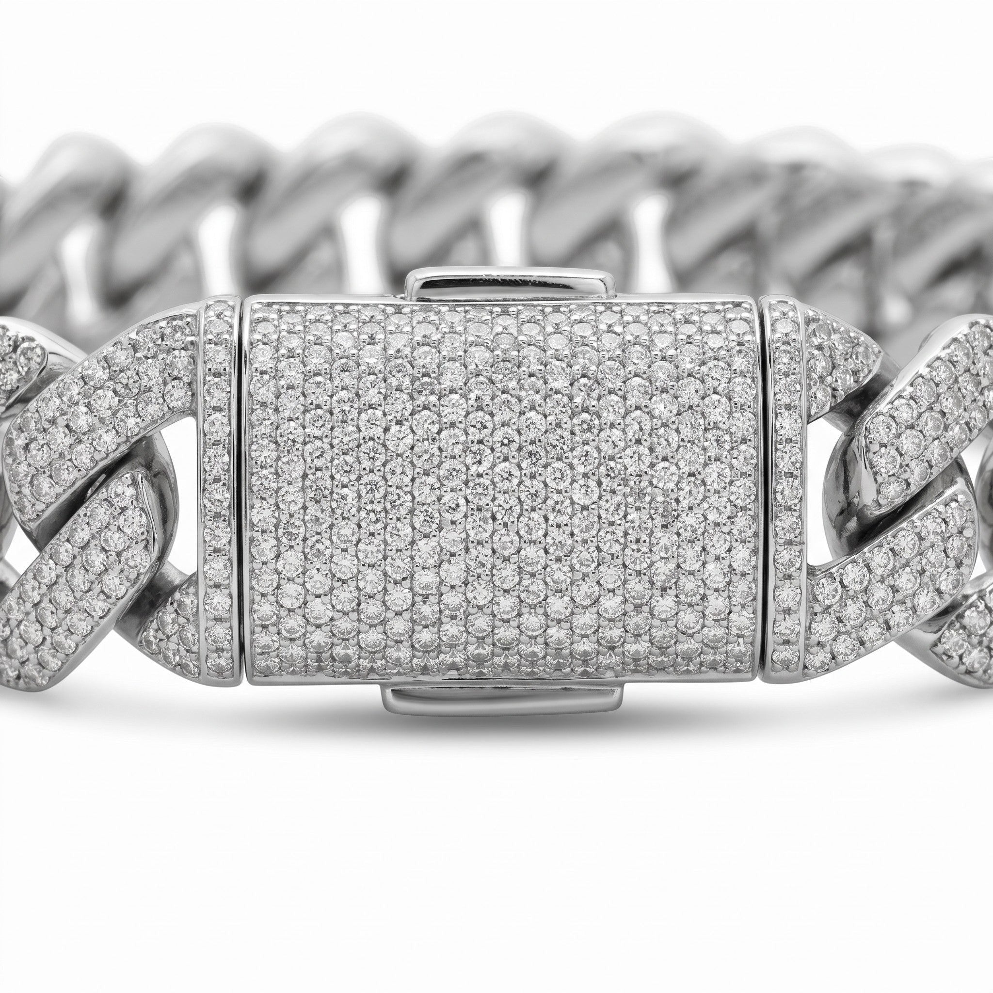 Pulso Miami Cubano El Rey Joyero de oro laminado blanco 18k con zirconias 5A y broche de caja premium