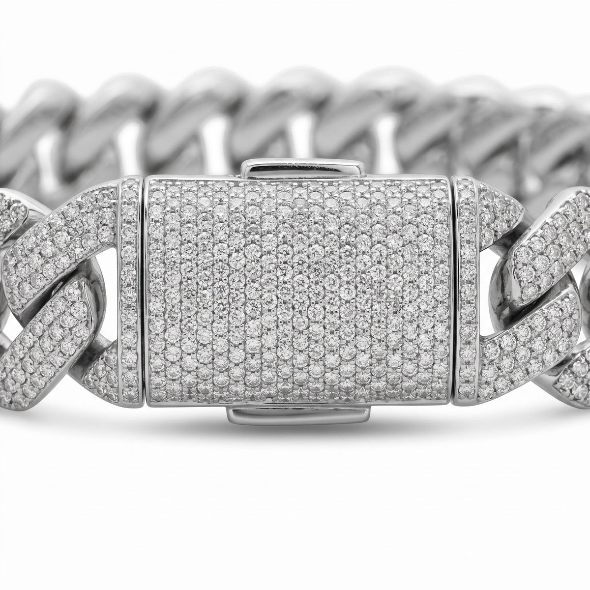 Pulso Miami Cubano El Rey Joyero de oro laminado blanco 18k con zirconias 5A y broche de caja premium