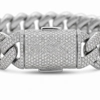 Pulso Miami Cubano El Rey Joyero de oro laminado blanco 18k con zirconias 5A y broche de caja premium