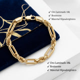 Pulso Fígaro grueso de El Rey Joyero en oro laminado 18k con eslabones resistentes sobre estuche azul premium.