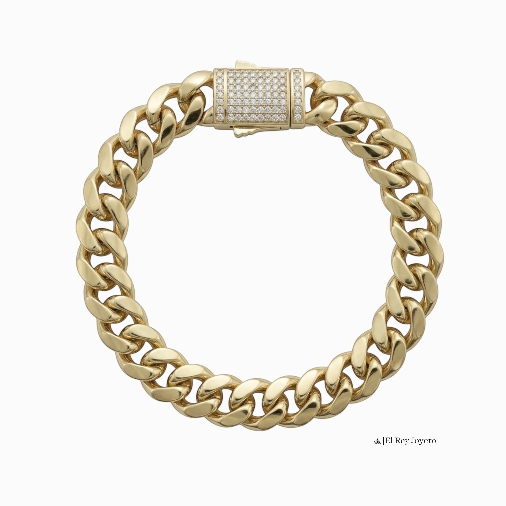 Pulso Mónaco de El Rey Joyero en oro laminado 18k con eslabones estilo chino y broche con incrustaciones de cristales