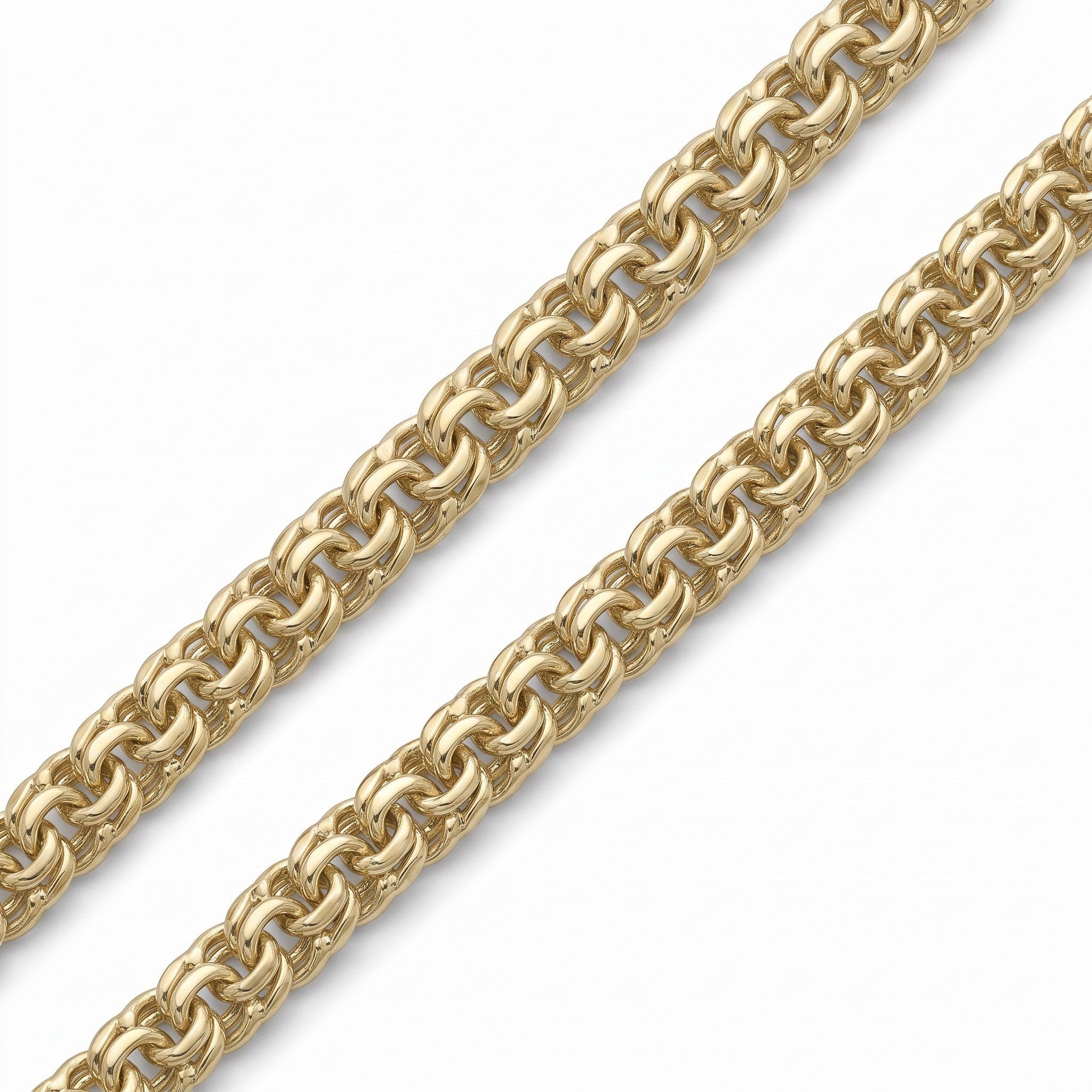 Pulso tejido chino de oro laminado 18k de El Rey Joyero con eslabones entrelazados de 5 mm de ancho.