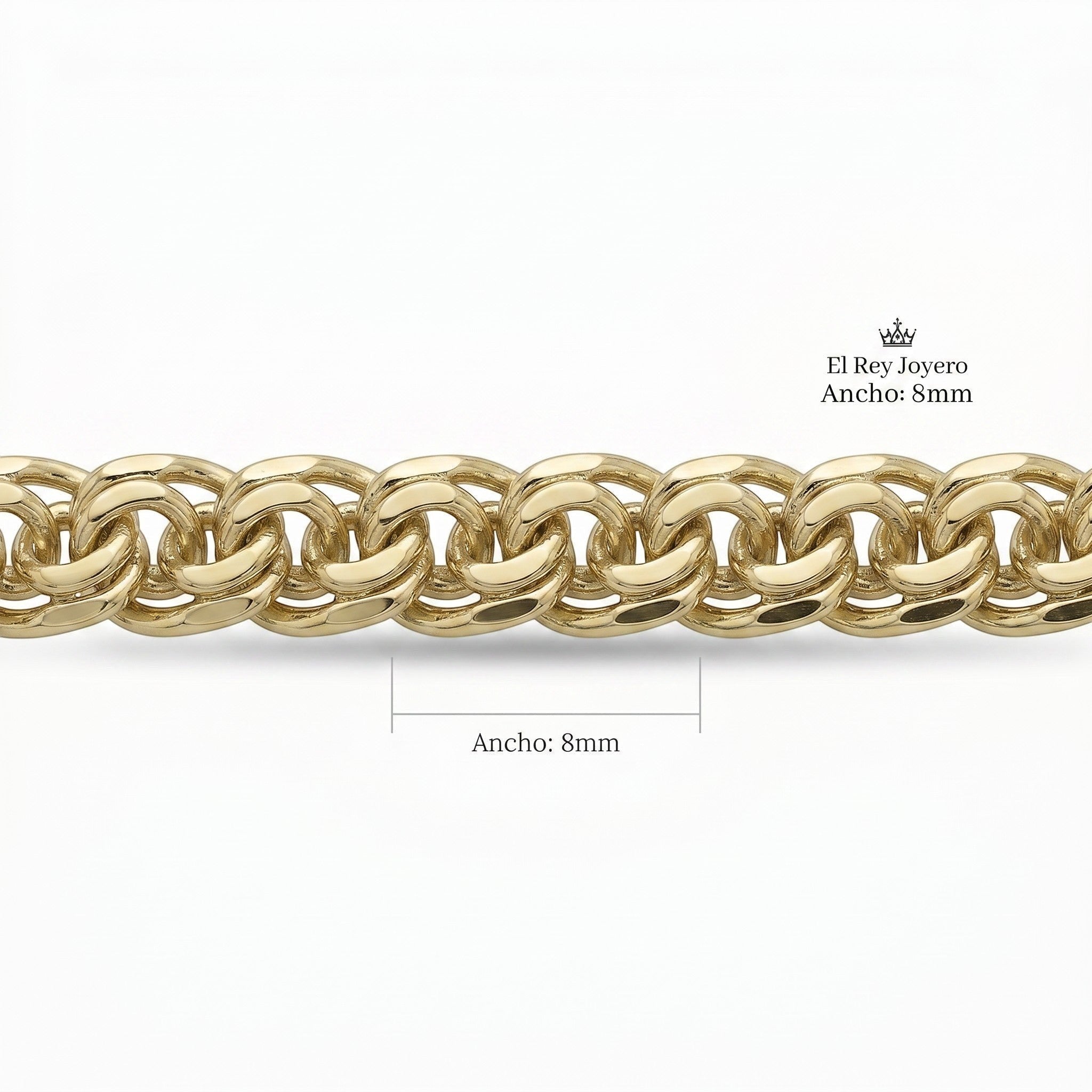 Pulso tejido chino de 8mm en oro laminado 18k de El Rey Joyero con eslabones brillantes y diseño robusto.