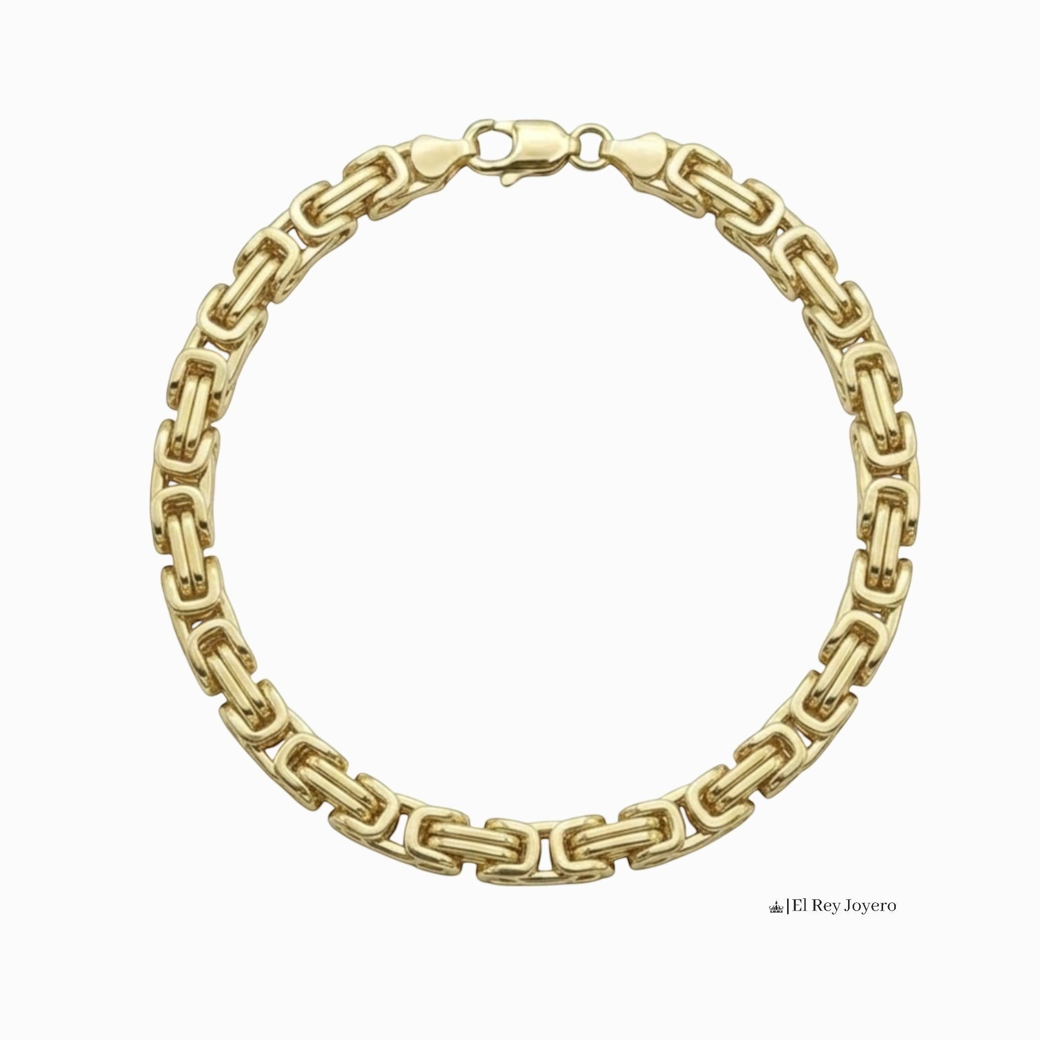 Pulso tejido romano de El Rey Joyero en oro laminado 18k con eslabones bizantinos y broche de perico.