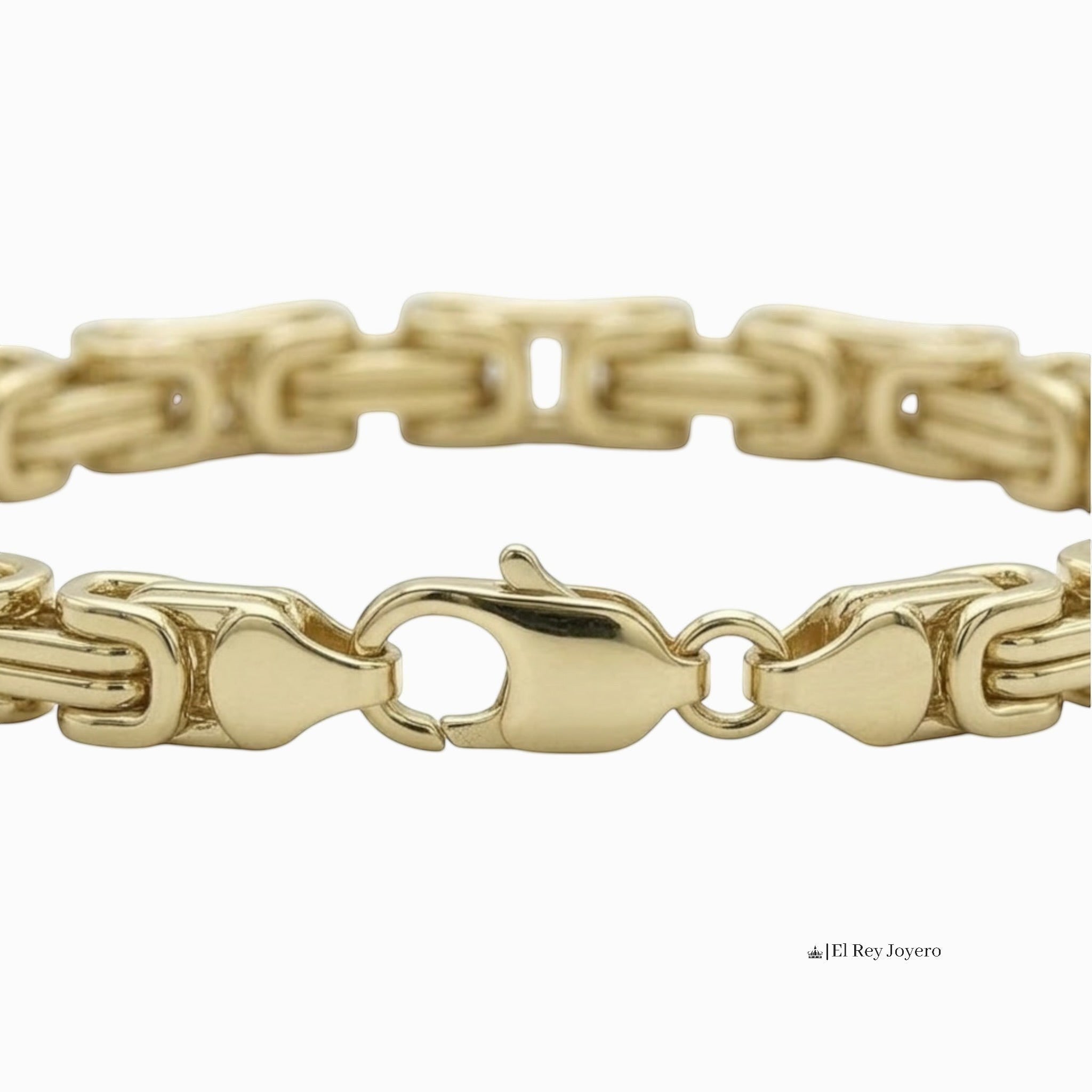 Pulso tejido romano de El Rey Joyero en oro laminado 18k con eslabones bizantinos y broche de perico