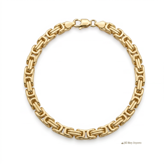 Pulso tejido romano de El Rey Joyero en oro laminado 18k con eslabones bizantinos y broche de perico.