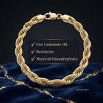 Pulso torzal grueso de 8mm en oro laminado 18k de El Rey Joyero con eslabones trenzados y broche de perico.