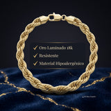 Pulso torzal grueso de 8mm en oro laminado 18k de El Rey Joyero con eslabones trenzados y broche de perico.