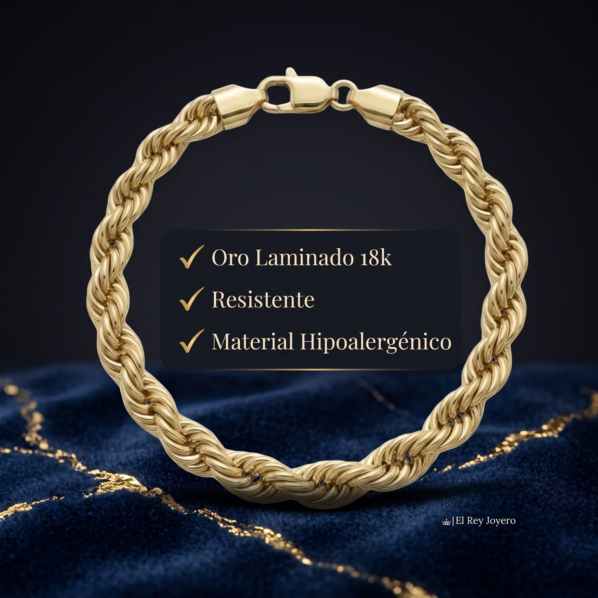 Pulso torzal grueso de 8mm en oro laminado 18k de El Rey Joyero con eslabones trenzados y broche de perico.