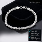 Pulso torzal de 6mm en plata .925 sólida de El Rey Joyero con acabado brillante y cierre de mosquetón seguro.