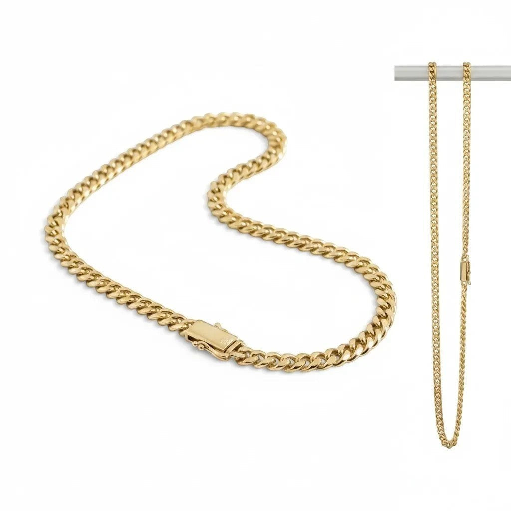 Set de cadena y pulsera estilo Mónaco de El Rey Joyero en baño de oro de 18k con eslabones planos y cierre seguro