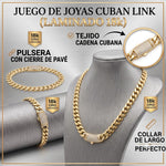 Juego de joyas El Rey Joyero con cadena y pulsera estilo cubano en baño de oro 18k con detalles de pavé brillante.