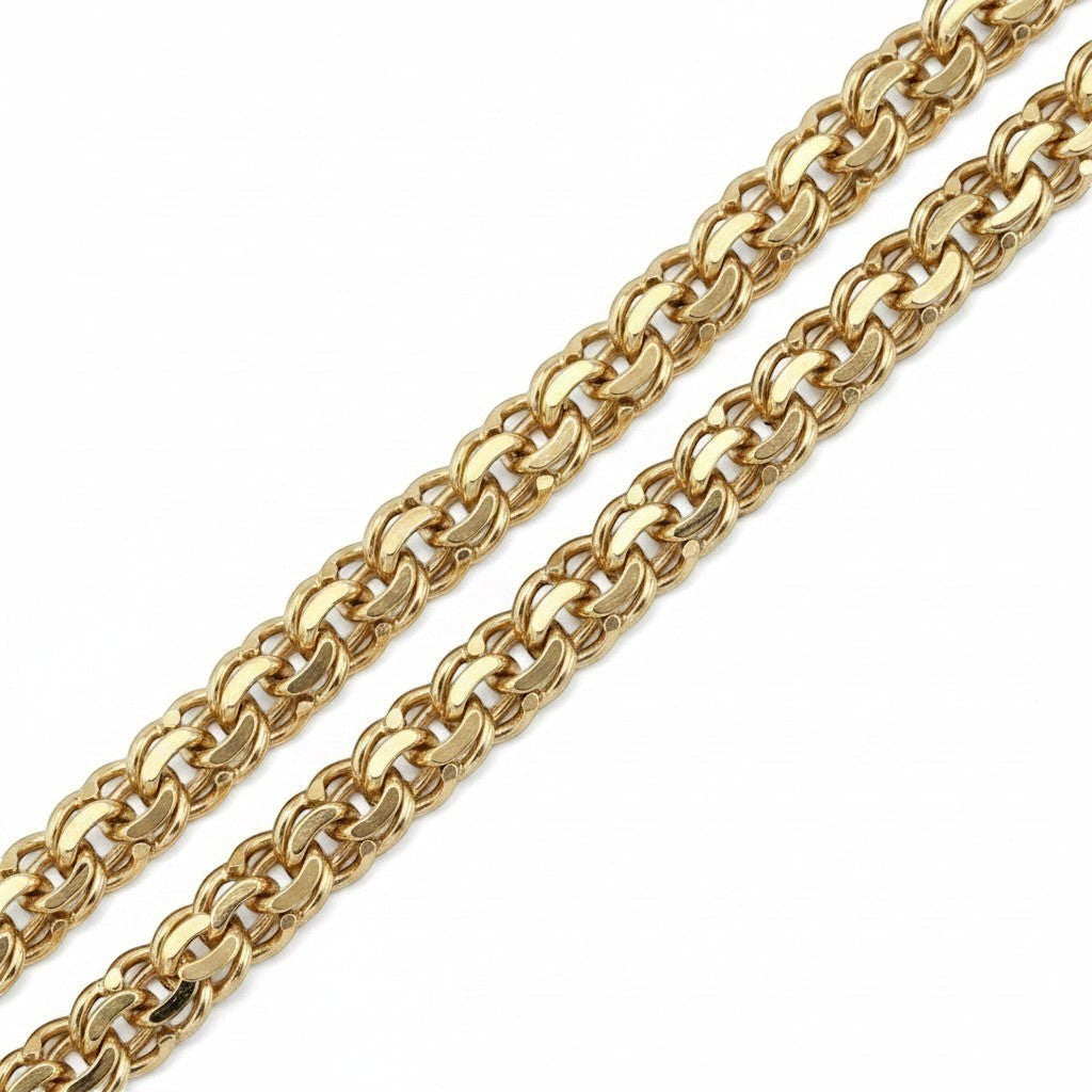 Set de cadena y pulsera tejido chino en oro laminado 18k de El Rey Joyero con acabado brillante y diseño entrelazado